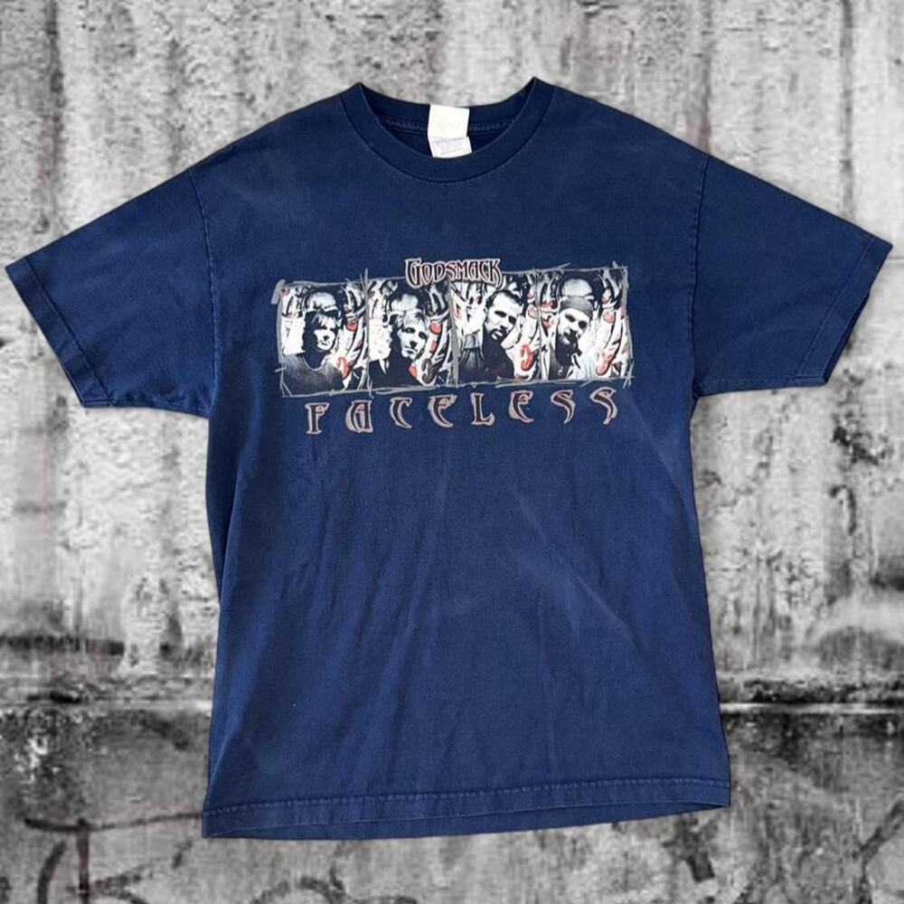 Vintage Godsmack Faceless Tour Band T-Shirt 2003 Y2K Blue Graphic Tee Large Tour